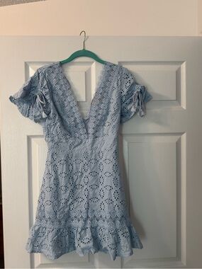 LULUNICO Light Blue Eyelet Lace Dress